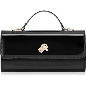 Women's Evening Square Box Metallic Pu Leather Black Crossbody Shoulder Handbag